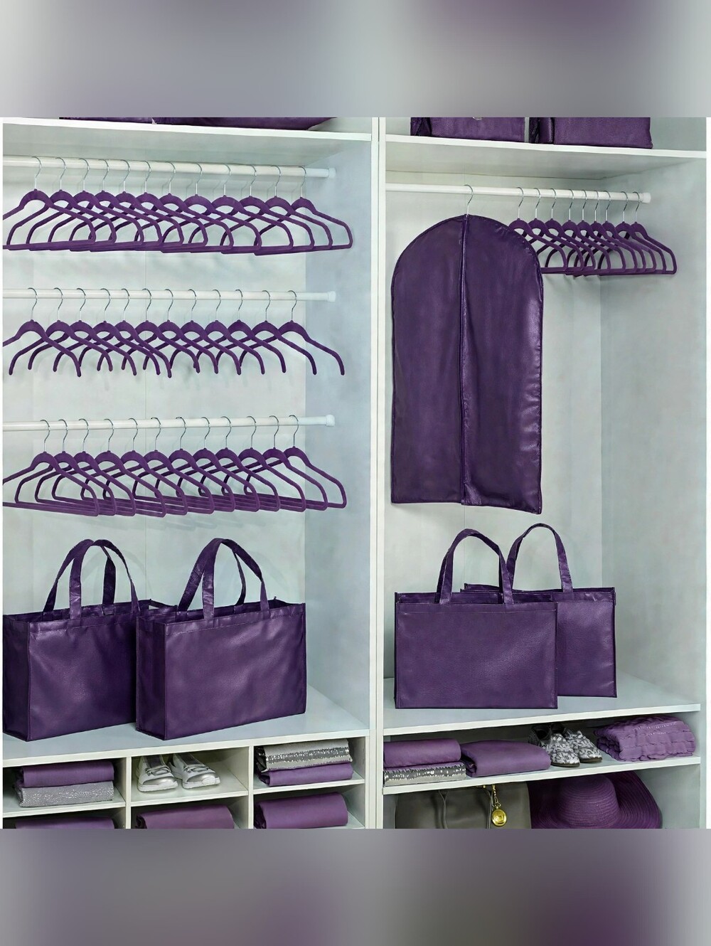 Joy Mangano Huggable Hangers 105pc Mega System NIB Purple Brass Hooks